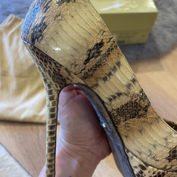 sergio rossi scarpe donna blunt heel peep toe pump snake nude - Picture 15 of 16